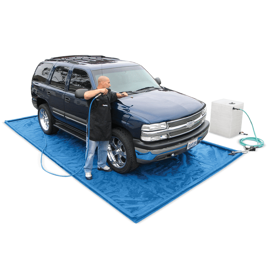 car wash tarp Wash Mat Kit Water Reclamation System 10x20 Mat/Scoop/Hose & Water Tank