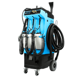 Front angle view of the Mytee 80-120 Prep Center S all-in-one detail machine with hoses and tools